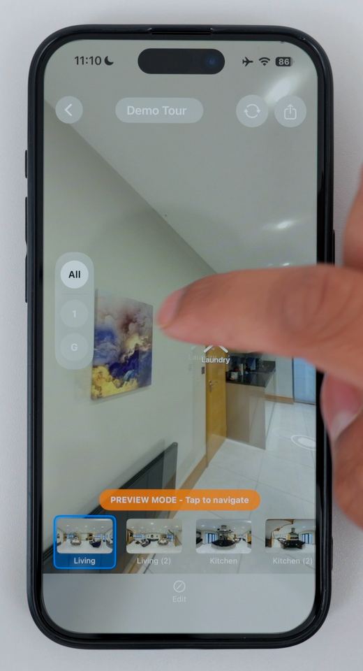 A virtual tour in Preview Mode in Clear Pano